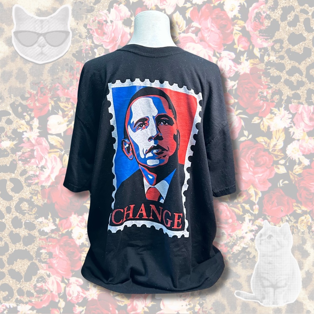 Vintage Barack Obama “CHANGE” Stamp Graphic Tee in black mens size Large